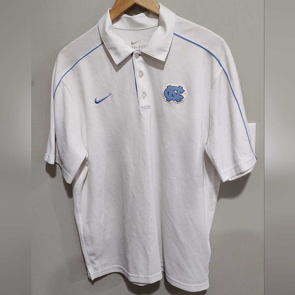 North Carolina Tarheels Nike Dri-Fit Short Sleeve Golf Polo Shirt Men's L White